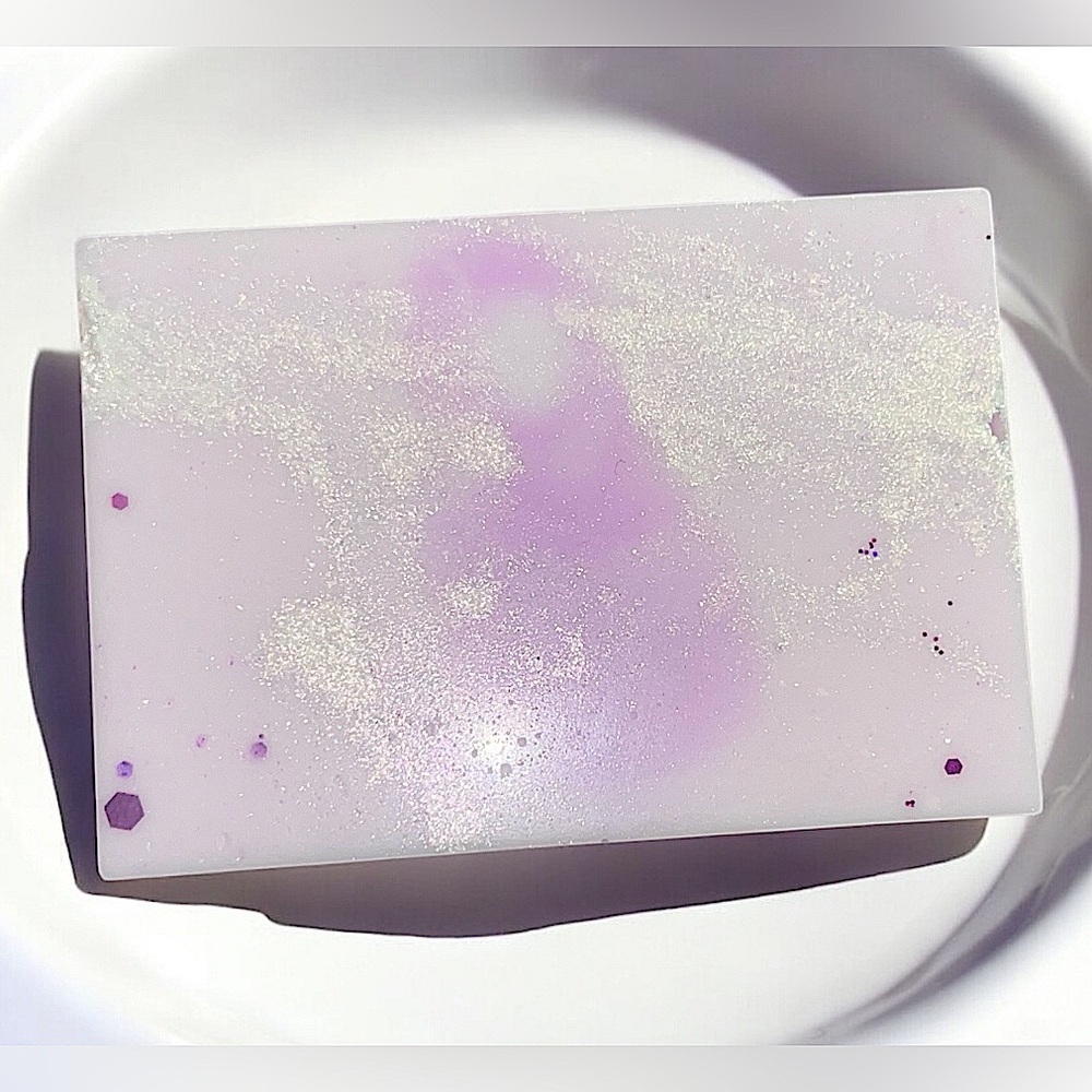 Lavender vanilla SHIMMER soap handmade goat milk & oatmeal butter 2x3in 4.5oz